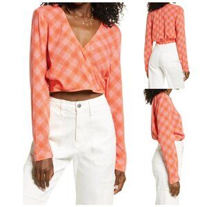 BP.  Surplice V-Neck Crop Top Ian Bias Plaid szL